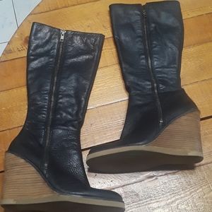 Black Leather Wedge Boots